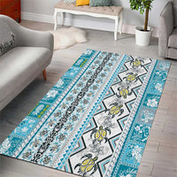 Hawaii Makahiki Turtle Area Rug Blue Tapa Pattern - Polynesian Pride