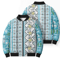 Hawaii Makahiki Turtle Bomber Puffer Jacket Blue Tapa Pattern - Polynesian Pride
