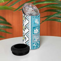 Hawaii Makahiki Turtle 4 in 1 Can Cooler Tumbler Blue Tapa Pattern - Polynesian Pride