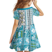 Hawaii Makahiki Turtle Family Matching Off Shoulder Short Dress and Hawaiian Shirt Blue Tapa Pattern - Polynesian Pride