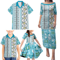 Hawaii Makahiki Turtle Family Matching Puletasi and Hawaiian Shirt Blue Tapa Pattern LT05 - Polynesian Pride