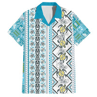 Hawaii Makahiki Turtle Family Matching Puletasi and Hawaiian Shirt Blue Tapa Pattern LT05 Dad's Shirt - Short Sleeve Blue - Polynesian Pride