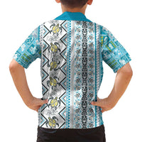 Hawaii Makahiki Turtle Family Matching Summer Maxi Dress and Hawaiian Shirt Blue Tapa Pattern - Polynesian Pride