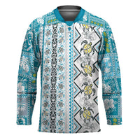 Hawaii Makahiki Turtle Hockey Jersey Blue Tapa Pattern - Polynesian Pride