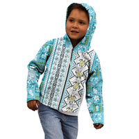 Hawaii Makahiki Turtle Kid Hoodie Blue Tapa Pattern - Polynesian Pride