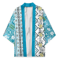 Hawaii Makahiki Turtle Kimono Blue Tapa Pattern - Polynesian Pride