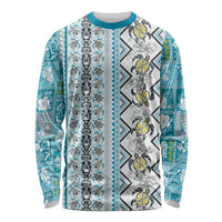 Hawaii Makahiki Turtle Long Sleeve Shirt Blue Tapa Pattern - Polynesian Pride