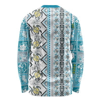 Hawaii Makahiki Turtle Long Sleeve Shirt Blue Tapa Pattern - Polynesian Pride