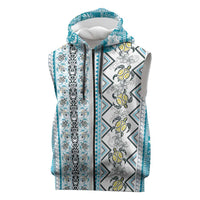 Hawaii Makahiki Turtle Sleeveless Zip Hoodie Blue Tapa Pattern LT05 Blue - Polynesian Pride