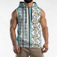 Hawaii Makahiki Turtle Sleeveless Zip Hoodie Blue Tapa Pattern LT05 - Polynesian Pride