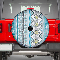 Hawaii Makahiki Turtle Spare Tire Cover Blue Tapa Pattern - Polynesian Pride