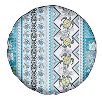 Hawaii Makahiki Turtle Spare Tire Cover Blue Tapa Pattern - Polynesian Pride