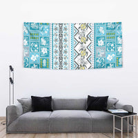 Hawaii Makahiki Turtle Tapestry Blue Tapa Pattern - Polynesian Pride