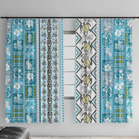 Hawaii Makahiki Turtle Window Curtain Blue Tapa Pattern - Polynesian Pride