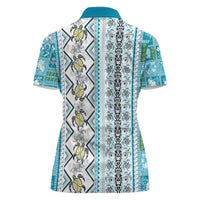 Hawaii Makahiki Turtle Women Polo Shirt Blue Tapa Pattern - Polynesian Pride