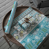 Hawaii Makahiki Turtle Wrapping Paper Blue Tapa Pattern LT05 - Polynesian Pride