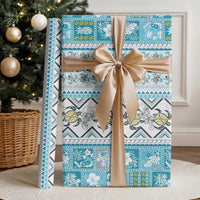 Hawaii Makahiki Turtle Wrapping Paper Blue Tapa Pattern LT05 - Polynesian Pride