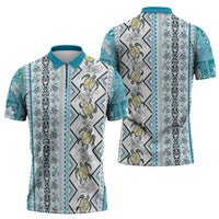 Hawaii Makahiki Turtle Zipper Polo Shirt Blue Tapa Pattern LT05 - Polynesian Pride