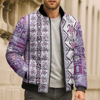 Hawaii Makahiki Turtle Bomber Puffer Jacket Violet Tapa Pattern LT05 - Polynesian Pride