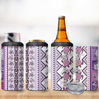 Hawaii Makahiki Turtle 4 in 1 Can Cooler Tumbler Violet Tapa Pattern - Polynesian Pride