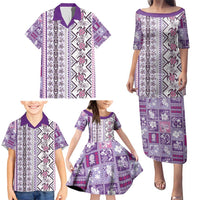 Hawaii Makahiki Turtle Family Matching Puletasi and Hawaiian Shirt Violet Tapa Pattern LT05 - Polynesian Pride