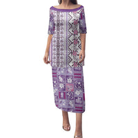 Hawaii Makahiki Turtle Family Matching Puletasi and Hawaiian Shirt Violet Tapa Pattern LT05 Mom's Dress Violet - Polynesian Pride