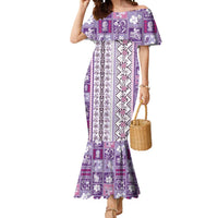 Hawaii Makahiki Turtle Mermaid Dress Violet Tapa Pattern - Polynesian Pride
