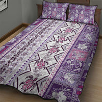 Hawaii Makahiki Turtle Quilt Bed Set Violet Tapa Pattern - Polynesian Pride