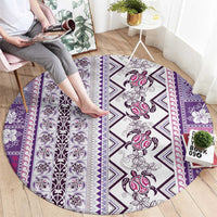 Hawaii Makahiki Turtle Round Carpet Violet Tapa Pattern - Polynesian Pride