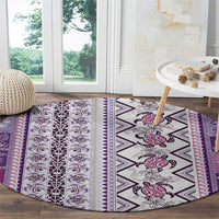 Hawaii Makahiki Turtle Round Carpet Violet Tapa Pattern - Polynesian Pride