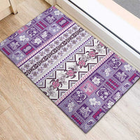 Hawaii Makahiki Turtle Rubber Doormat Violet Tapa Pattern - Polynesian Pride