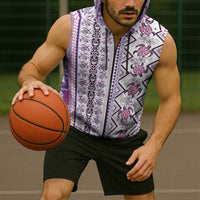 Hawaii Makahiki Turtle Sleeveless Zip Hoodie Violet Tapa Pattern LT05 - Polynesian Pride