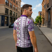 Hawaii Makahiki Turtle Zipper Polo Shirt Violet Tapa Pattern LT05 - Polynesian Pride