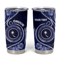 Personalised FSM Chuuk Tumbler Cup Ocean Floral Pattern LT05 Navy - Polynesian Pride