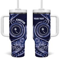 Personalised FSM Chuuk Tumbler With Handle Ocean Floral Pattern LT05 One Size: 40 oz Navy - Polynesian Pride