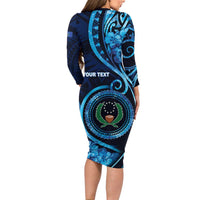 Personalised FSM Pohnpei Long Sleeve Bodycon Dress Ocean Floral Pattern