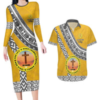 Personalised Anastasis College Couples Matching Long Sleeve Bodycon Dress and Hawaiian Shirt Tonga Unique Style - Polynesian Pride