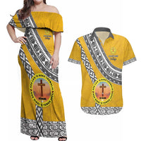 Personalised Anastasis College Couples Matching Off Shoulder Maxi Dress and Hawaiian Shirt Tonga Unique Style - Polynesian Pride