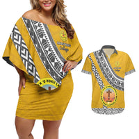 Personalised Anastasis College Couples Matching Off Shoulder Short Dress and Hawaiian Shirt Tonga Unique Style - Polynesian Pride
