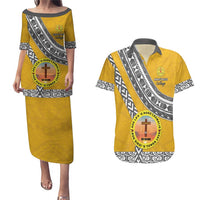 Personalised Anastasis College Couples Matching Puletasi and Hawaiian Shirt Tonga Unique Style LT05 Yellow - Polynesian Pride