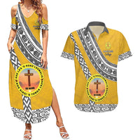 Personalised Anastasis College Couples Matching Summer Maxi Dress and Hawaiian Shirt Tonga Unique Style LT05 Yellow - Polynesian Pride
