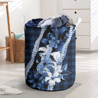 Hawaii Ukulele Laundry Basket Tropical Flowers With Palaka Effect Blue Version LT05 Blue - Polynesian Pride
