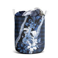 Hawaii Ukulele Laundry Basket Tropical Flowers With Palaka Effect Blue Version LT05 - Polynesian Pride