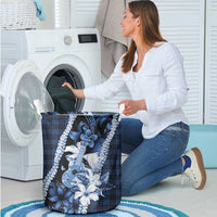 Hawaii Ukulele Laundry Basket Tropical Flowers With Palaka Effect Blue Version LT05 - Polynesian Pride