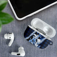 Hawaii Ukulele AirPods Case Tropical Flowers With Palaka Effect Blue Version LT05 - Polynesian Pride