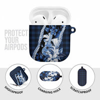 Hawaii Ukulele AirPods Case Tropical Flowers With Palaka Effect Blue Version LT05 - Polynesian Pride