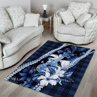 Hawaii Ukulele Area Rug Tropical Flowers With Palaka Effect Blue Version - Polynesian Pride