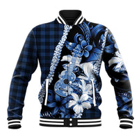Hawaii Ukulele Baseball Jacket Tropical Flowers With Palaka Effect Blue Version LT05 Unisex Blue - Polynesian Pride