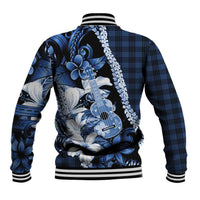 Hawaii Ukulele Baseball Jacket Tropical Flowers With Palaka Effect Blue Version LT05 - Polynesian Pride