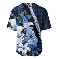 Hawaii Ukulele Baseball Jersey Tropical Flowers With Palaka Effect Blue Version LT05 - Polynesian Pride